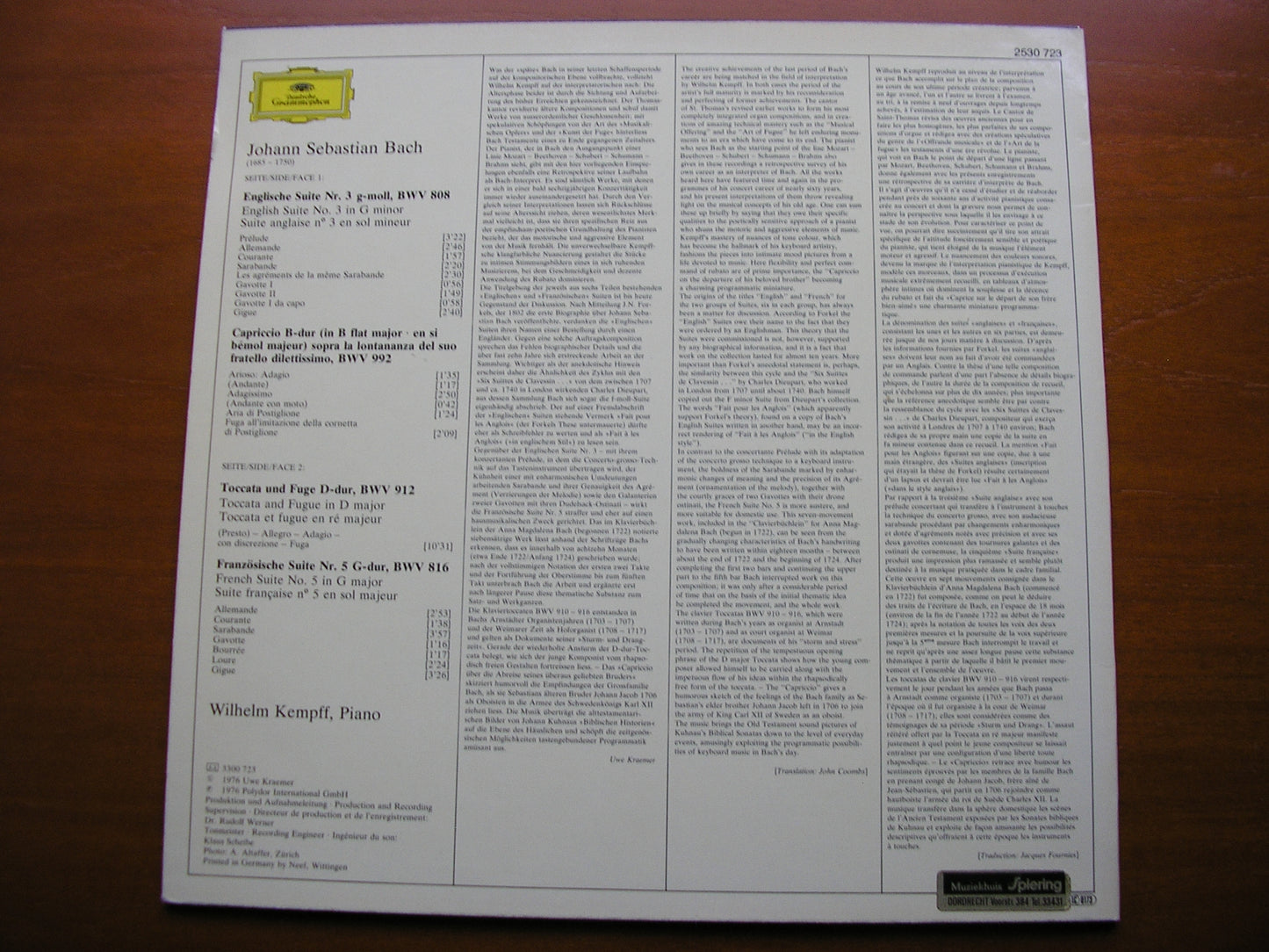 BACH: FRENCH SUITE No. 5 / ENGLSH SUITE No. 3  / TOCCATA     WILHELM KEMPFF   2530 723