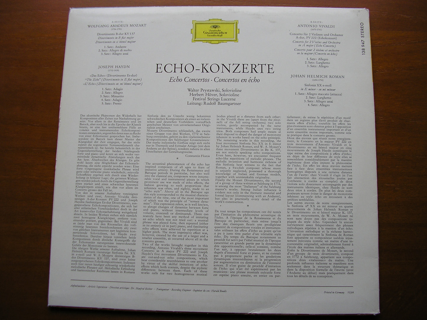 ROMAN / HAYDN / VIVALDI / MOZART: ECHO CONCERTOS BAUMGARTNER / LUCERNE FESTIVAL STRINGS 138 947