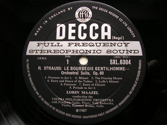 STRAUSS: LE BOURGEOIS GENTILHOMME Suite / DER ROSENKAVALIER First Waltz Sequence     MAAZEL / VIENNA PHILHARMONIC    SXL 6304