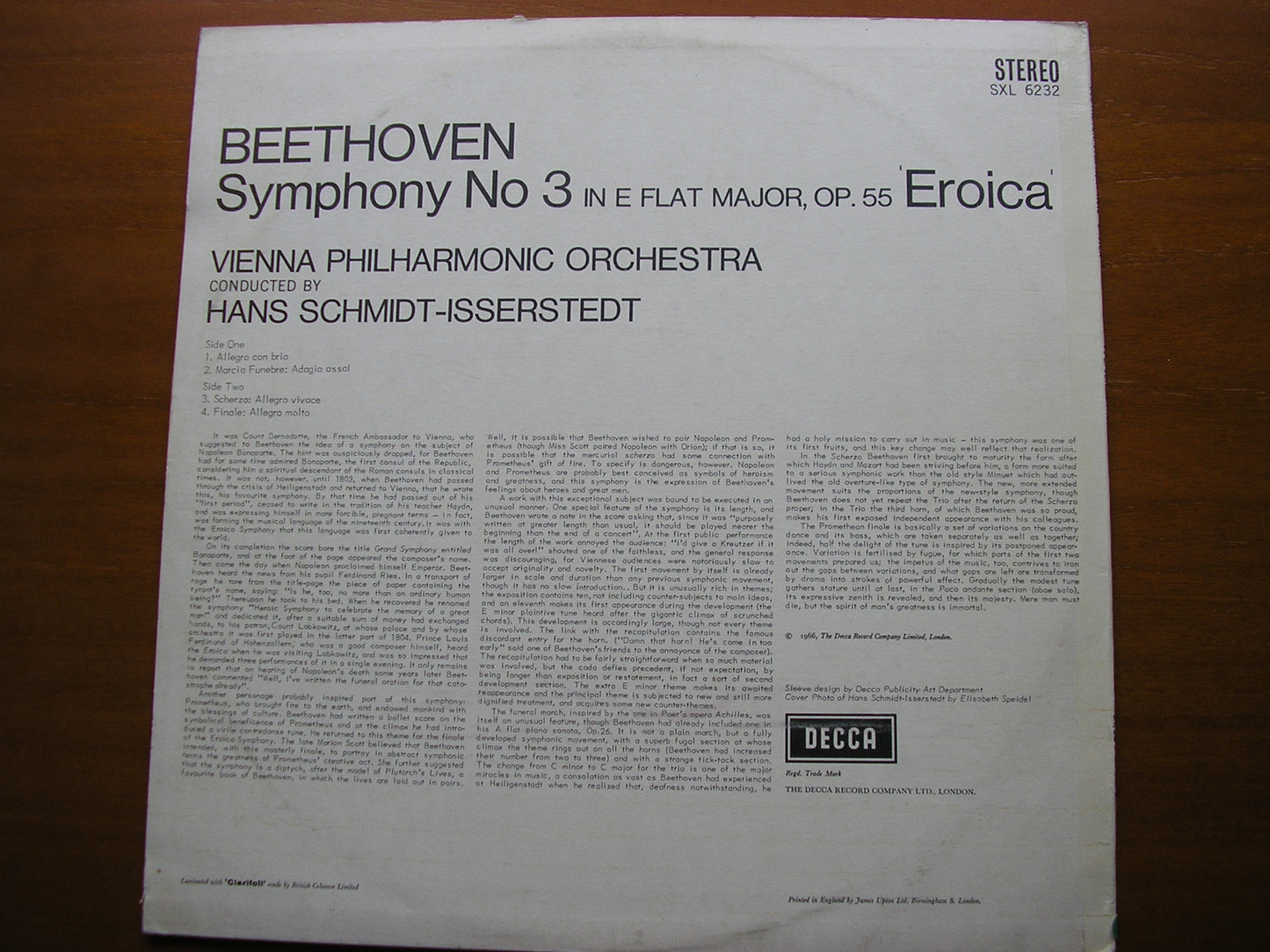 BEETHOVEN: SYMPHONY No. 3 'Eroica' SCHMIDT-ISSERSTEDT / VIENNA PHILHARMONIC SXL 6232