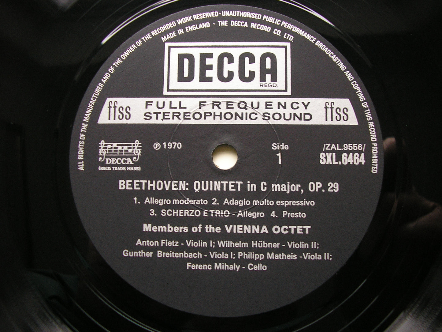 BEETHOVEN: QUINTET Op. 29 / SEXTET Op. 81b    MEMBERS OF THE VIENNA OCTET    SXL 6464