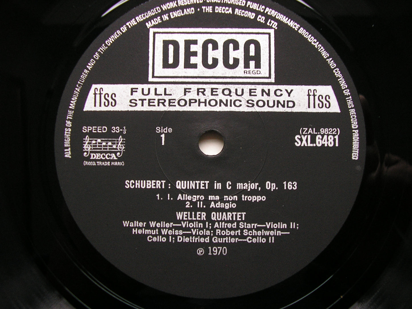 SCHUBERT: STRING QUINTET / QUARTETTSATZ WELLER QUARTET / GURTLER SXL 6481