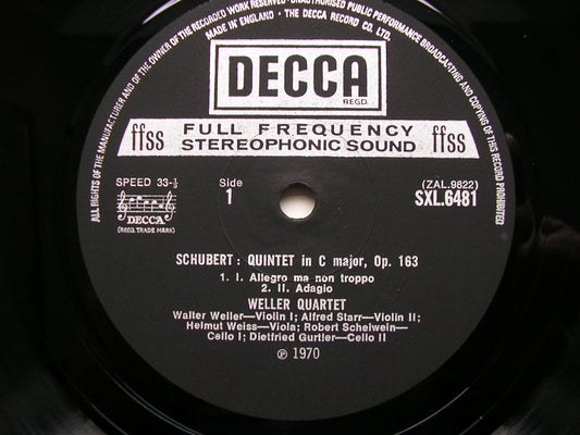 SCHUBERT: STRING QUINTET / QUARTETTSATZ  WELLER QUARTET / GURTLER     SXL 6481