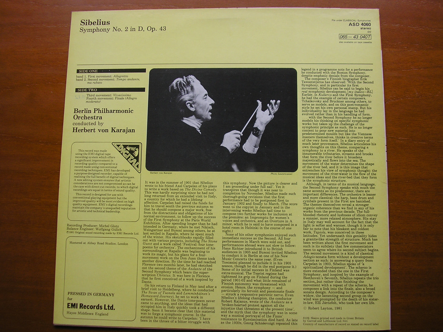 SIBELIUS: SYMPHONY No. 2 KARAJAN / BERLIN PHILHARMONIC ASD 4060