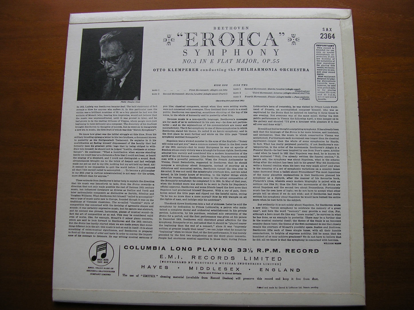 SAX 2364 BEETHOVEN: SYMPHONY No. 3 'Eroica' KLEMPERER / PHILHARMONIA