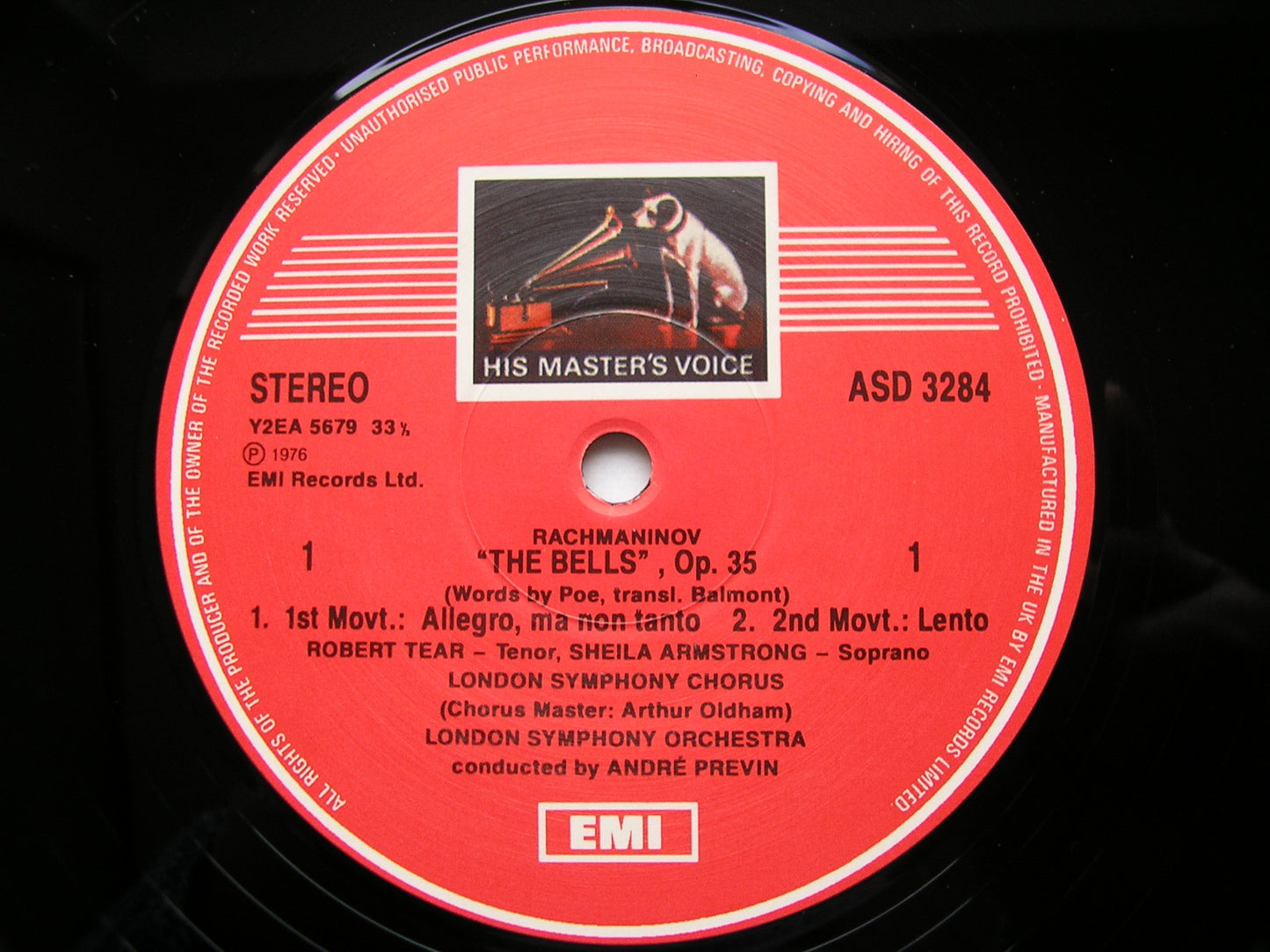 RACHMANINOV: THE BELLS / VOCALISE    SOLOISTS / LONDON SYMPHONY / PREVIN    ALTO  ASD 3284