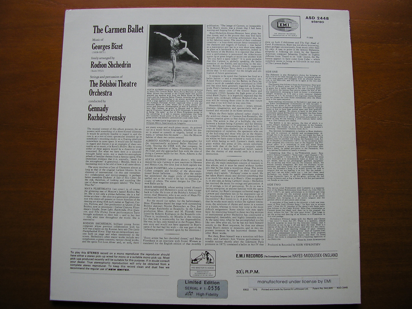 BIZET - SHCHEDRIN: THE CARMEN BALLET BOLSHOI ORCHESTRA / ROZHDESTVENSKY ALTO ASD 2448