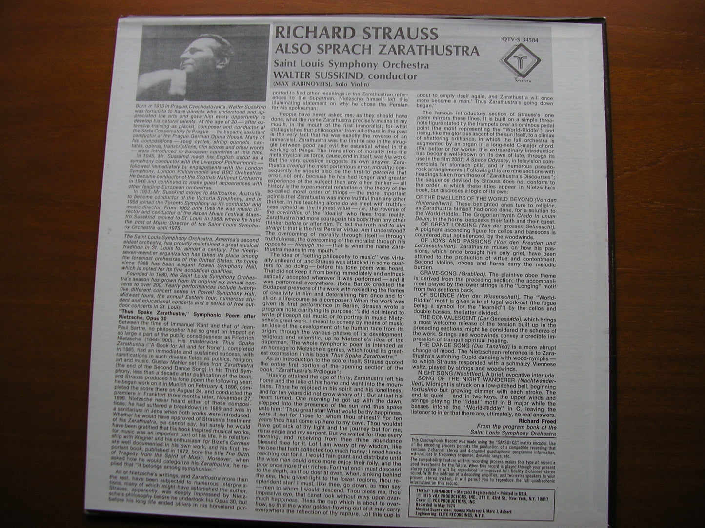STRAUSS: ALSO SPRACH ZARATHUSTRA     SUSSKIND / SAINT LOUIS SYMPHONY    QTVS 34584