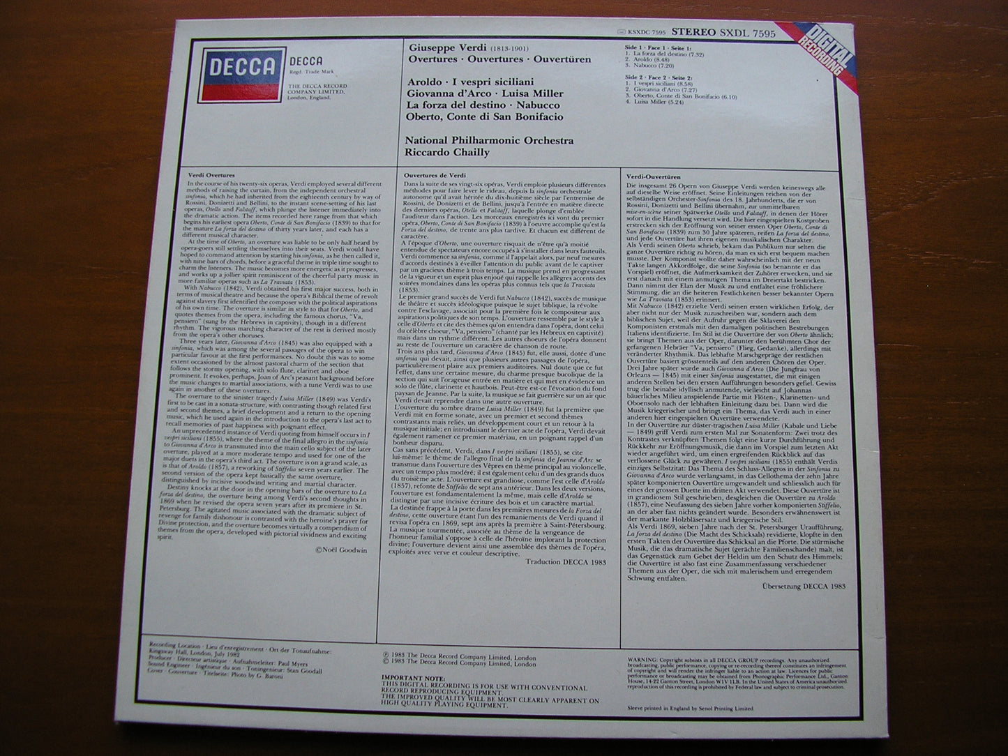 VERDI: SEVEN OVERTURES RICCARDO CHAILLY / NATIONAL PHILHARMONIC SXDL 7595