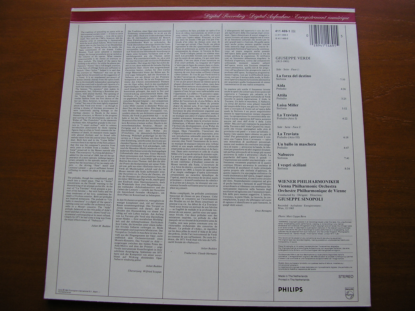VERDI: OVERTURES / PRELUDES GIUSEPPE SINOPOLI / VIENNA PHILHARMONIC 411 469
