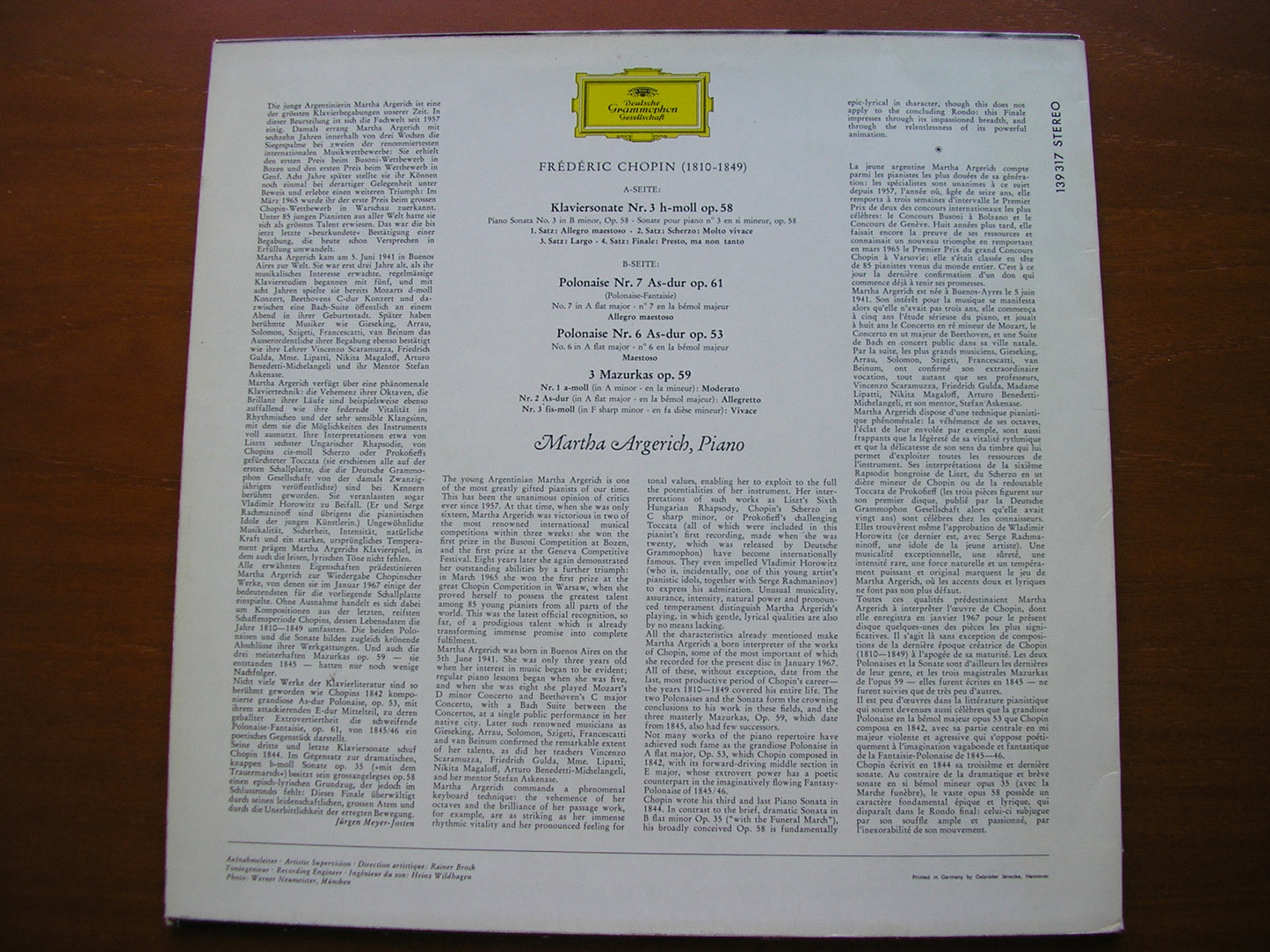CHOPIN: PIANO SONATA No. 3 / POLONAISES Nos. 6 & 7 / 3 MAZURKAS Op. 59      MARTHA ARGERICH    139 317