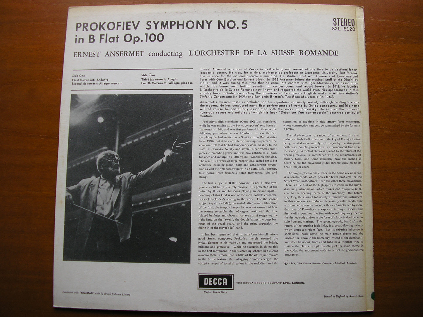 PROKOFIEV: SYMPHONY No. 5 ANSERMET / SUISSE ROMANDE SXL 6120