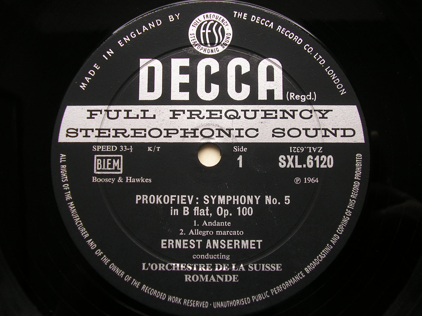 PROKOFIEV: SYMPHONY No. 5 ANSERMET / SUISSE ROMANDE SXL 6120
