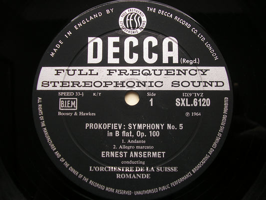 PROKOFIEV: SYMPHONY No. 5     ANSERMET / SUISSE ROMANDE     SXL 6120