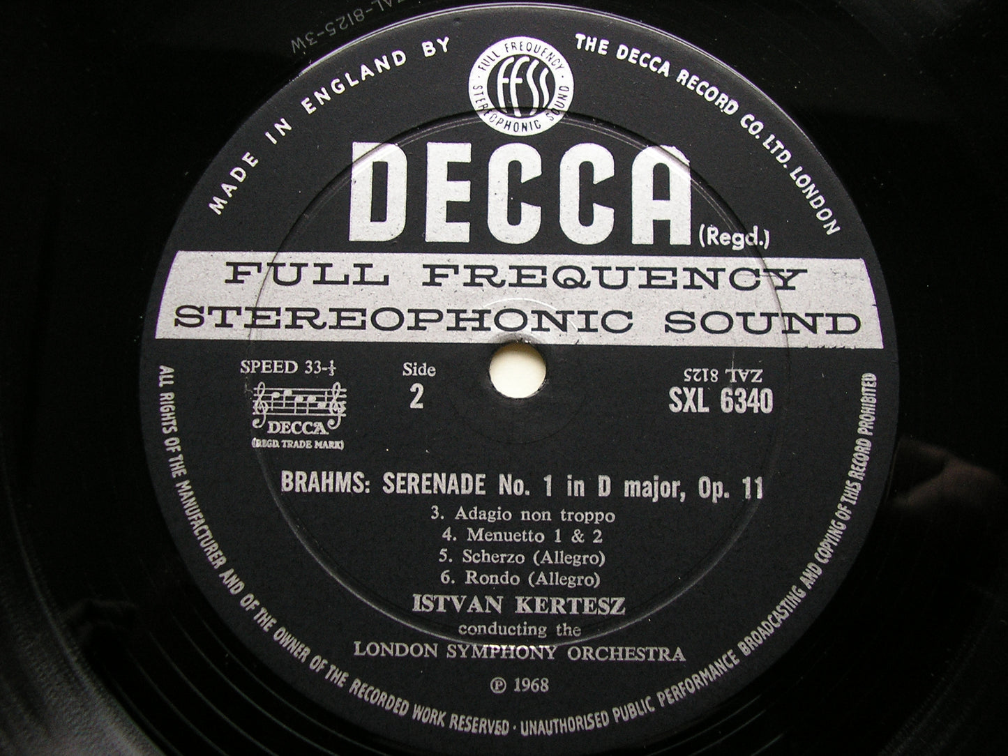 BRAHMS: SERENADE No. 1 KERTESZ / LONDON SYMPHONY SXL 6340