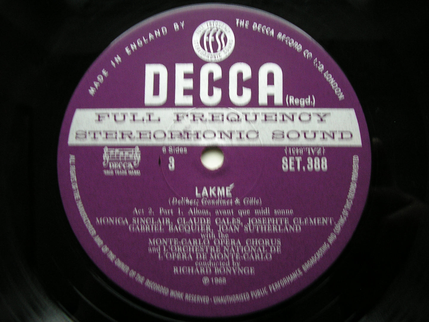 DELIBES: LAKME - SUTHERLAND / VANZO / BACQUIER / MONTE CARLO OPERA / RICHARD BONYNGE   SET 387 - 9