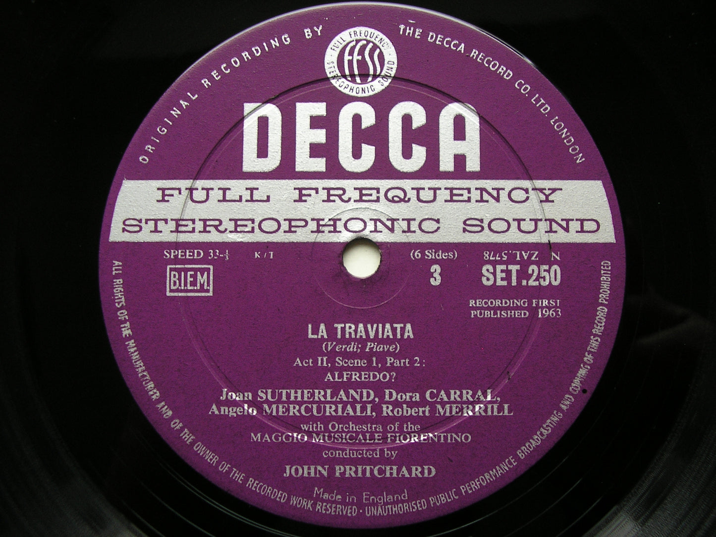 VERDI: LA TRAVIATA - SUTHERLAND / BERGONZI / MERRILL / OMMF / JOHN PRITCHARD   SET 249 / 51