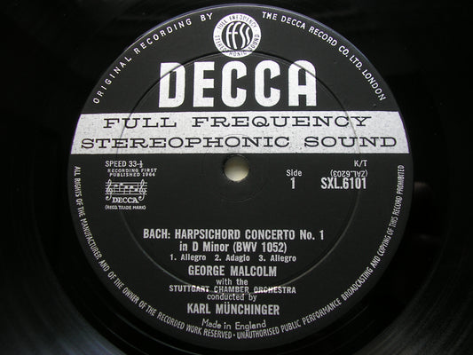 SXL 6101  BACH: HARPSICHORD CONCERTOS Nos. 1 & 2     MALCOLM / STUTTGART CHAMBER ORCHESTRA / MUNCHINGER