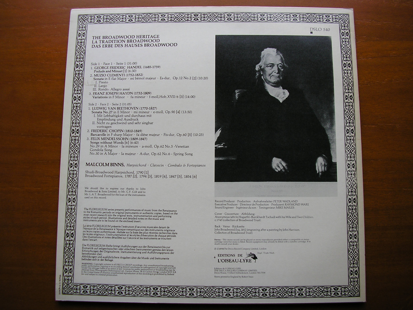 THE BROADWOOD HERITAGE: CLEMENTI / HAYDN / BEETHOVEN / CHOPIN / MENDELSSOHN / HANDEL BINNS DSLO 540