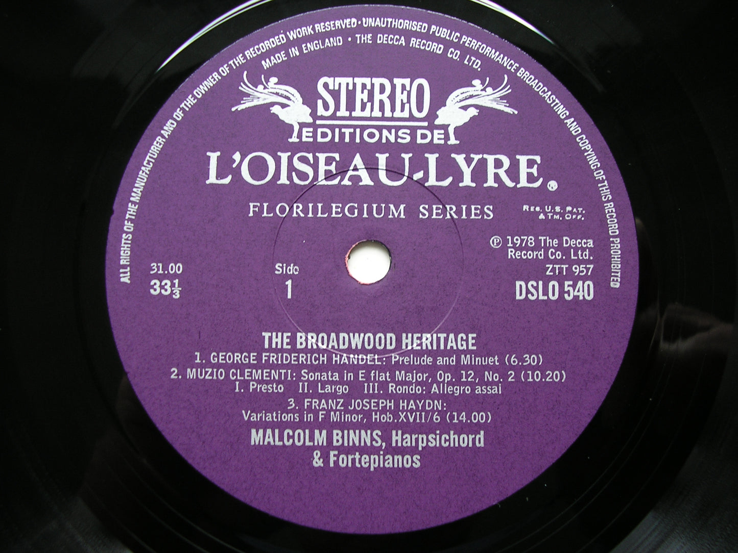 THE BROADWOOD HERITAGE: CLEMENTI / HAYDN / BEETHOVEN / CHOPIN / MENDELSSOHN / HANDEL BINNS DSLO 540