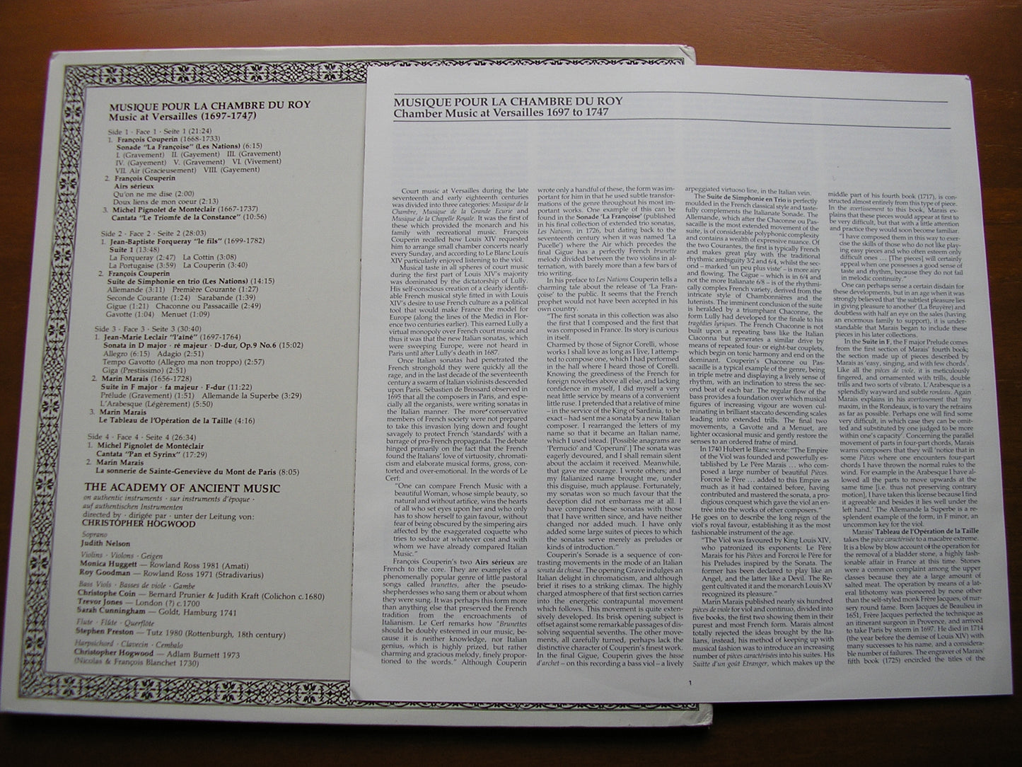 MUSIC AT VERSAILLES 1697 - 1747: COUPERIN / MARAIS / LECLAIR / FORQUERAY THE ACADEMY OF ANCIENT MUSIC / HOGWOOD D282D2