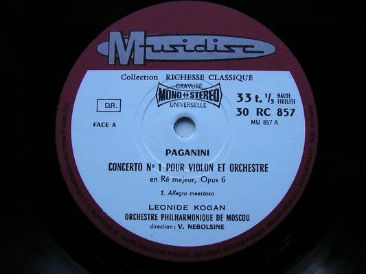 PAGANINI: VIOLIN CONCERTO No. 1    KOGAN / MOSCOW PHILHARMONIC ORCHESTRA / NEBOLSIN   RC 857