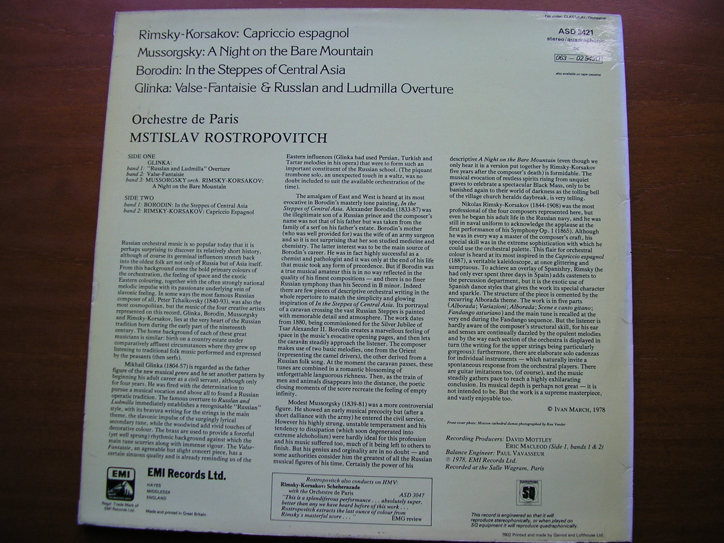 MUSSORGSKY / RIMSKY-KORSAKOV / BORODIN / GLINKA: ORCHESTRAL WORKS ROSTROPOVITCH / ORCHESTRE DE PARIS ASD 3421