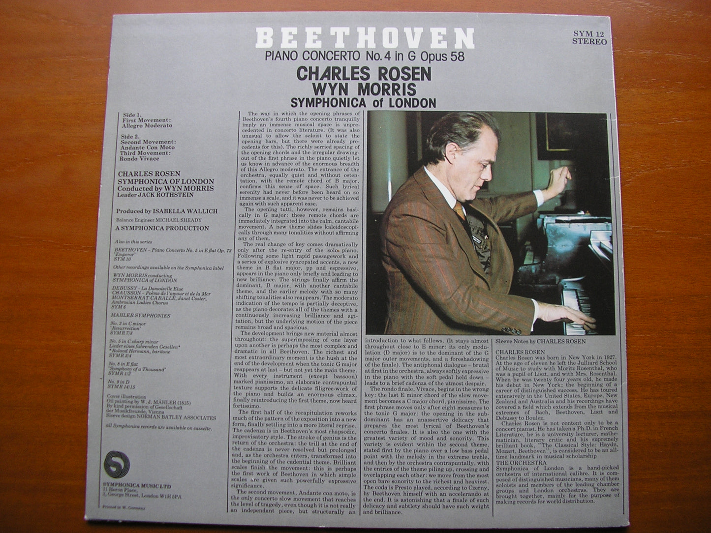 BEETHOVEN: PIANO CONCERTO No. 4 ROSEN / SYMPHONICA OF LONDON / MORRIS SYM 12