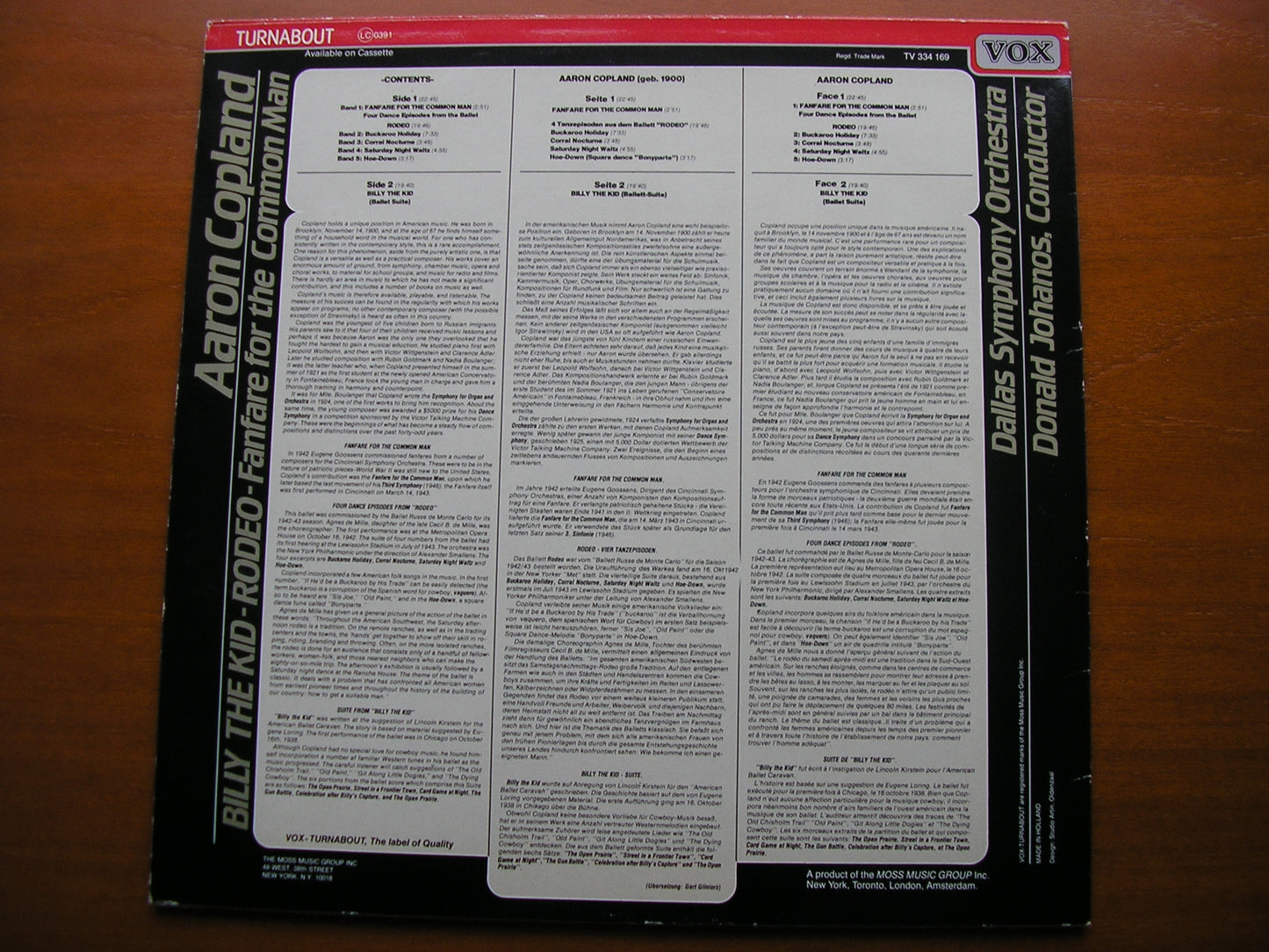 COPLAND: BILLY THE KID / RODEO / FANFARE FOR THE COMMON MAN    JOHANOS / DALLAS SYMPHONY    TV 334 169