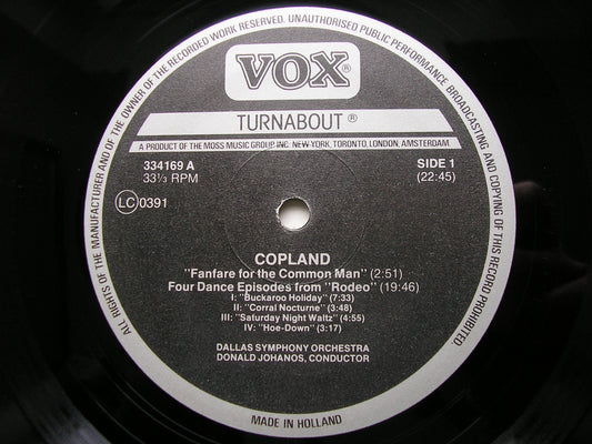 COPLAND: BILLY THE KID / RODEO / FANFARE FOR THE COMMON MAN    JOHANOS / DALLAS SYMPHONY    TV 334 169