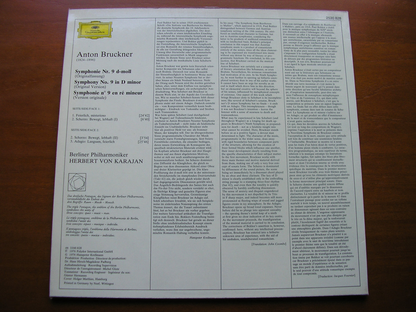 BRUCKNER: SYMPHONY No. 9 KARAJAN / BERLIN PHILHARMONIC 2530 828