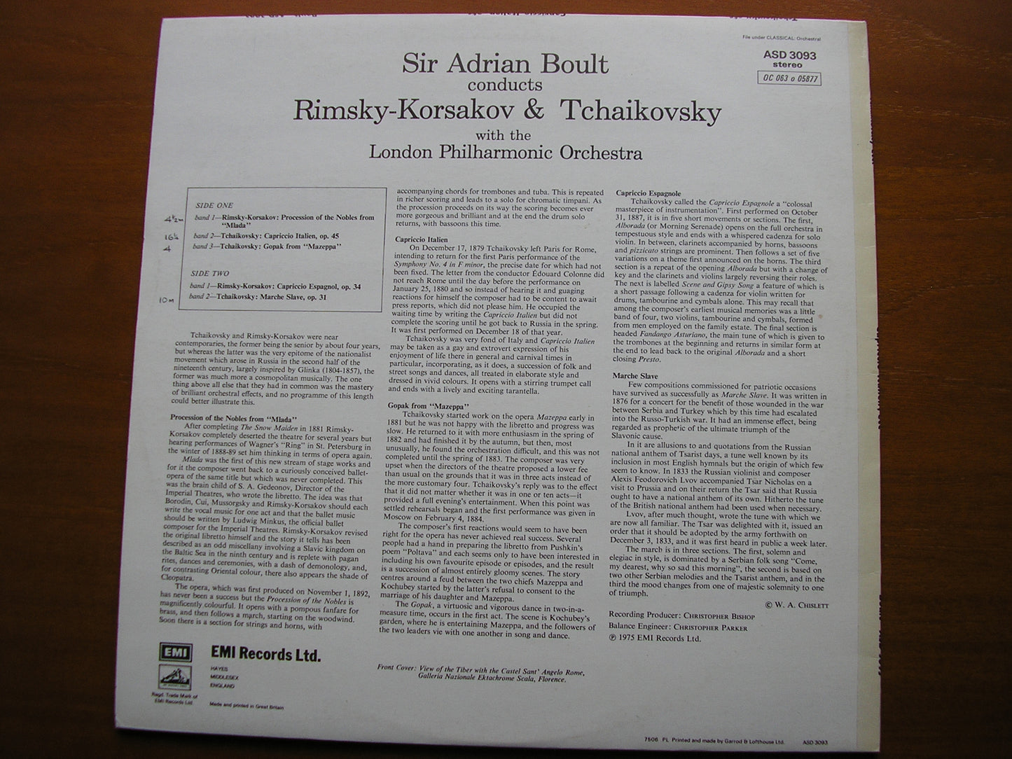 TCHAIKOVSKY: CAPRICCIO ITALIEN / RIMSKY-KORSAKOV: CAPRICCIO ESPAGNOL BOULT / LONDON PHILHARMONIC ASD 3093