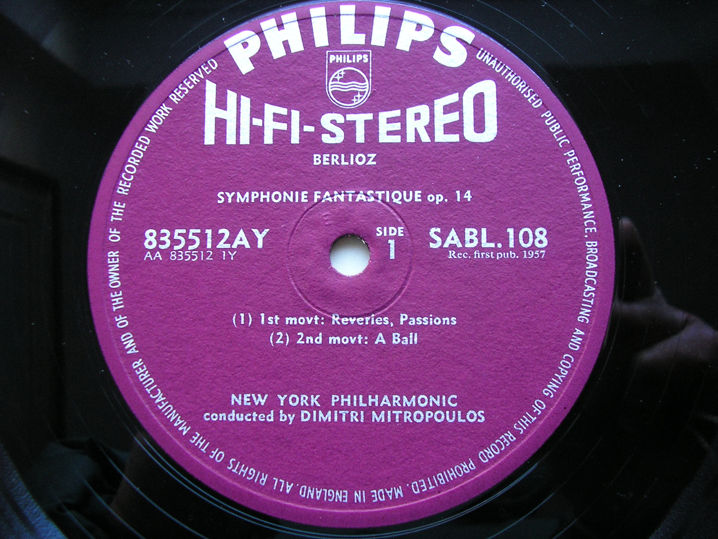 BERLIOZ: SYMPHONIE FANTASTIQUE MITROPOULOS / NEW YORK PHILHARMONIC ORCHESTRA SABL 108