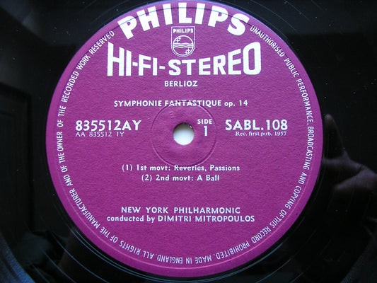 BERLIOZ: SYMPHONIE FANTASTIQUE   MITROPOULOS / NEW YORK PHILHARMONIC ORCHESTRA   SABL 108