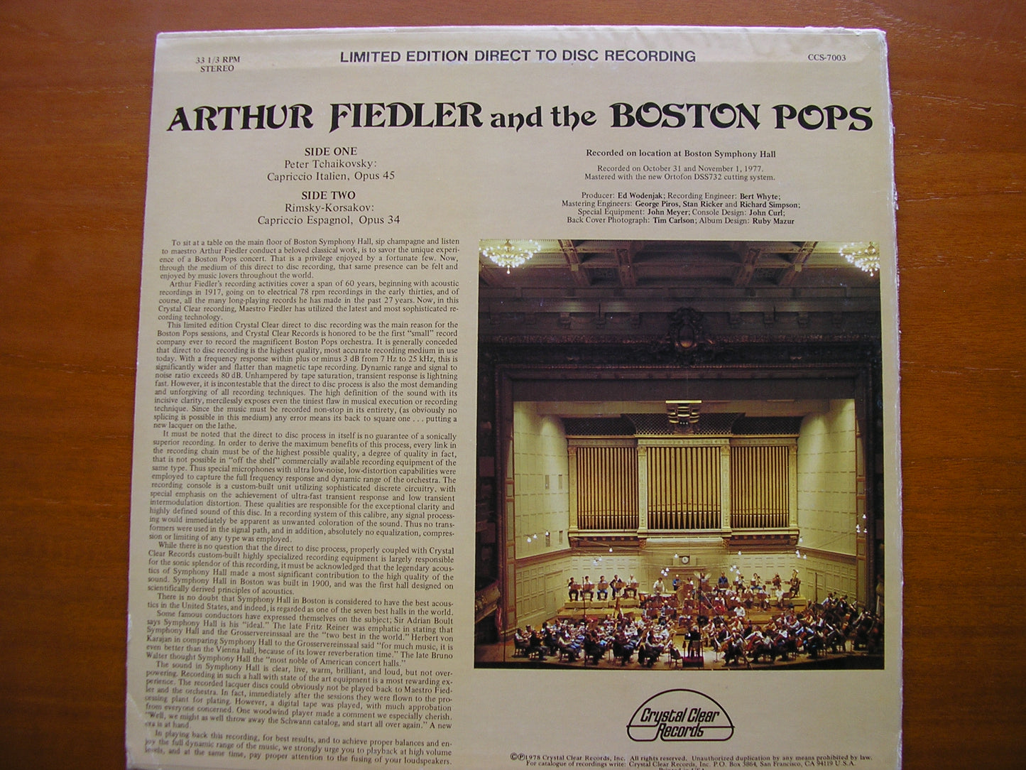 TCHAIKOVSKY: CAPRICCIO ITALIEN / RIMSKY - KORSAKOV: CAPRICCIO ESPAGNOL FIEDLER / BOSTON POPS CCS 7003