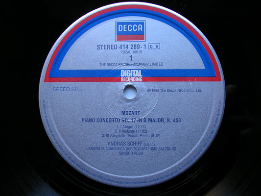 MOZART: PIANO CONCERTOS Nos. 17 & 18     ANDRAS SCHIFF / CAMERATA ACADEMICA / SANDOR VEGH    414 289