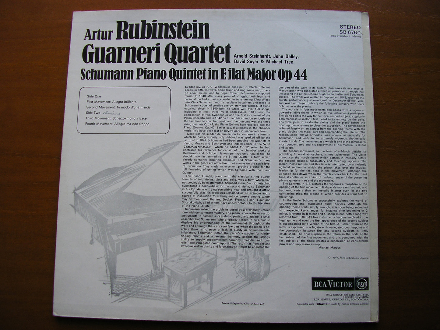 SCHUMANN: PIANO QUINTET Op. 44 RUBINSTEIN / GUARNERI QUARTET SB 6760