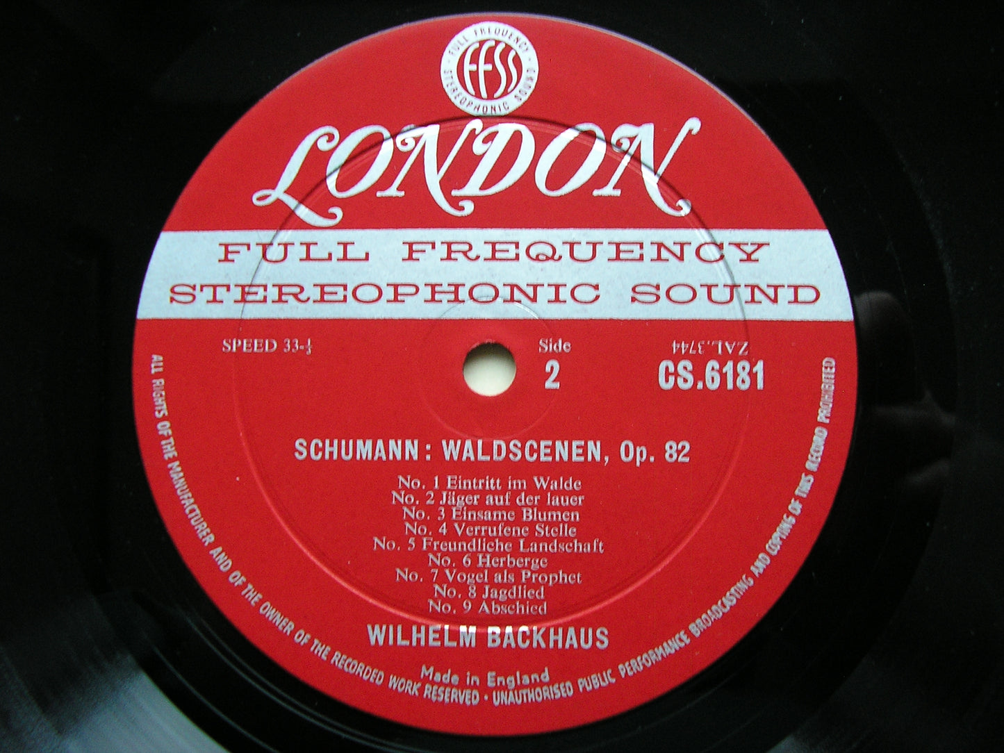 SCHUMANN: PIANO CONCERTO / WALDSCENEN     BACKHAUS / VIENNA PHILHARMONIC / WAND     CS 6181