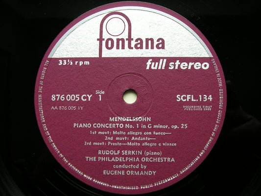 MENDELSSOHN: PIANO CONCERTOS Nos. 1 & 2    SERKIN / PHILADELPHIA ORCHESTRA / ORMANDY    SCFL 134