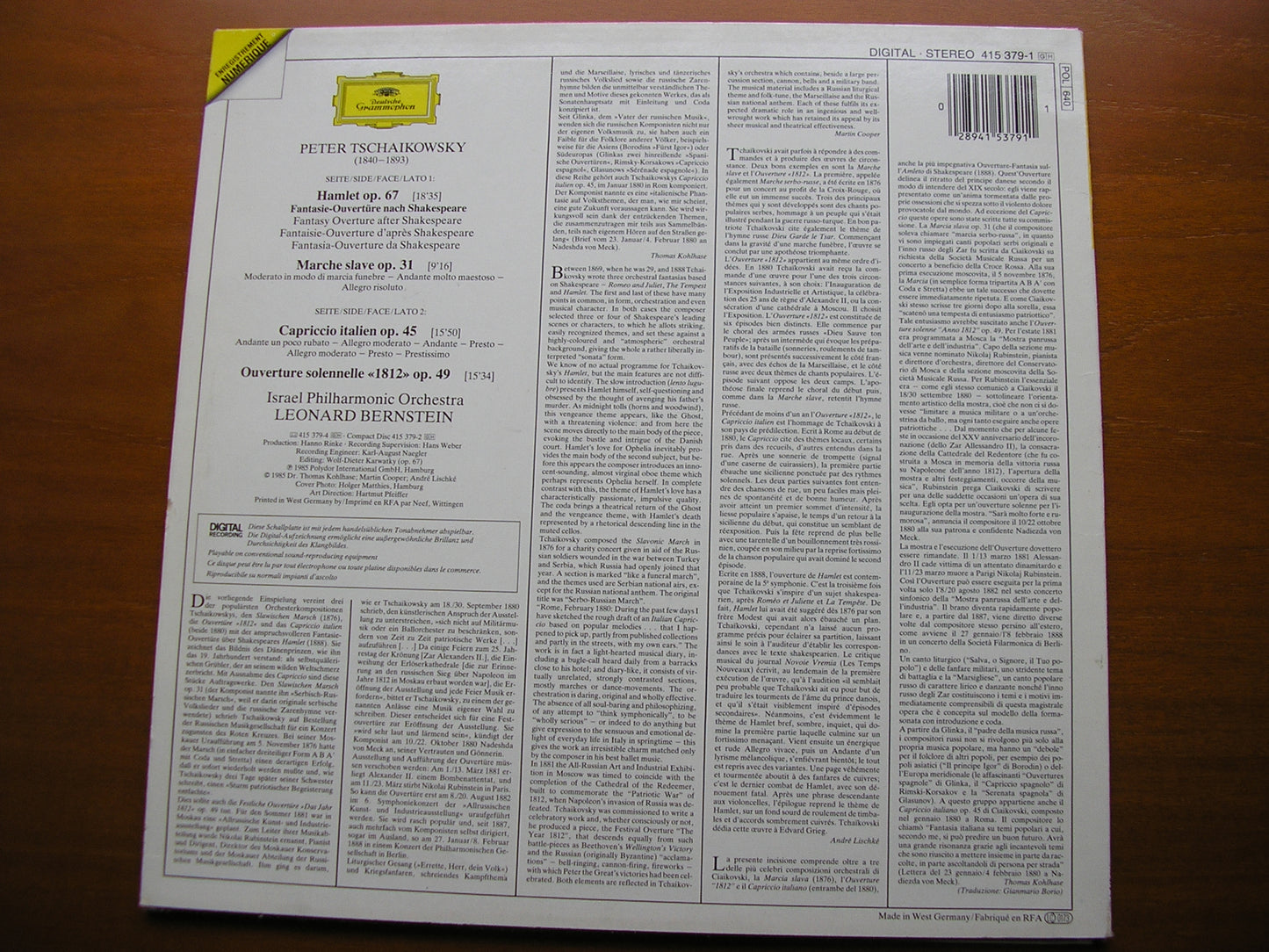 TCHAIKOVSKY: 1812 / HAMLET / CAPRICCIO / MARCHE SLAVE BERNSTEIN / ISRAEL PHILHARMONIC 415 379