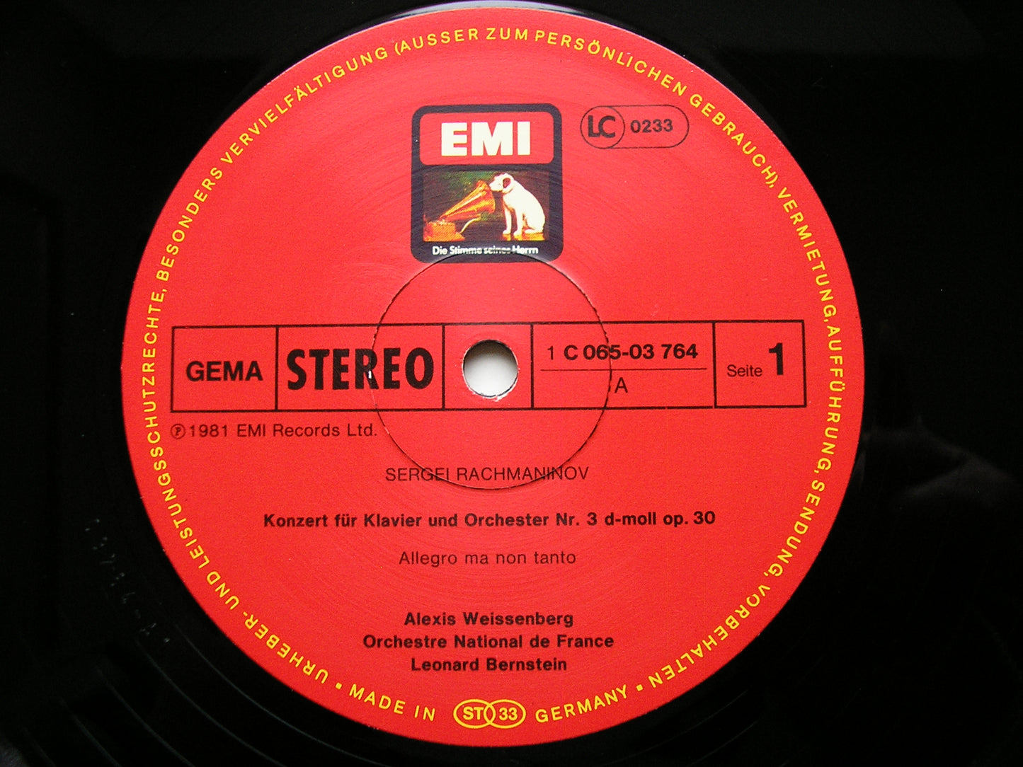 RACHMANINOV: PIANO CONCERTO No. 3    WEISSENBERG / FRENCH NATIONAL ORCHESTRA / BERNSTEIN    ASD 4082