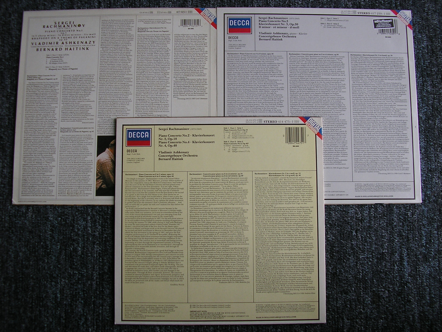 RACHMANINOV: THE PIANO CONCERTOS / RHAPSODY    ASHKENAZY / CONCERTGEBOUW ORCHESTRA / HAITINK   3 LP