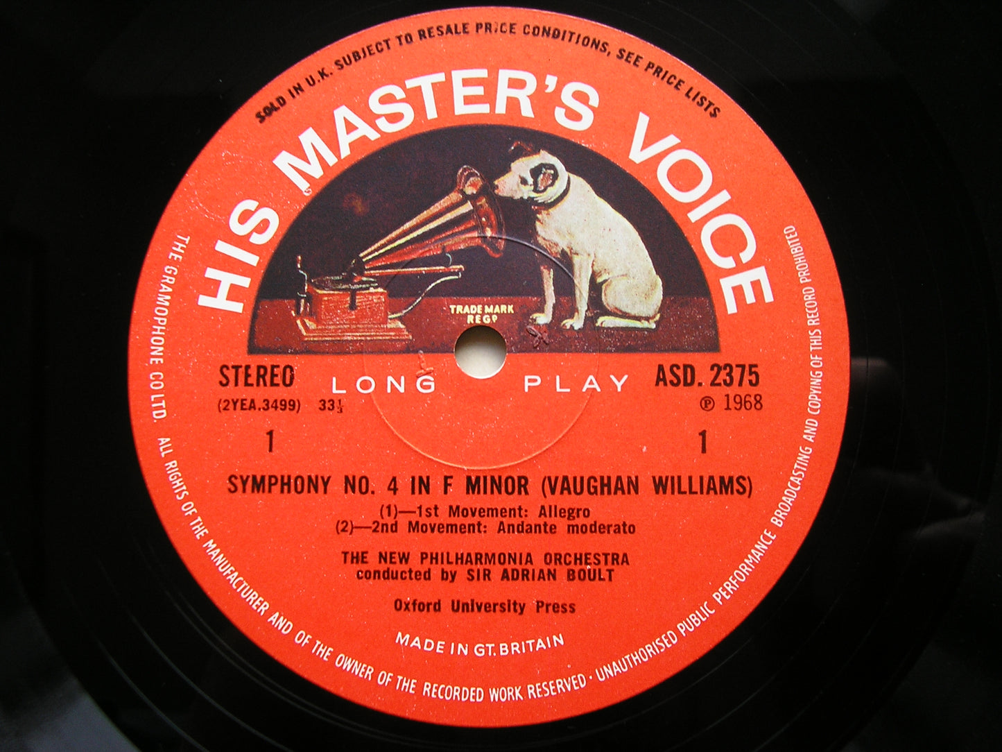VAUGHAN WILLIAMS: SYMPHONY No. 4 BOULT / NEW PHILHARMONIA ASD 2375