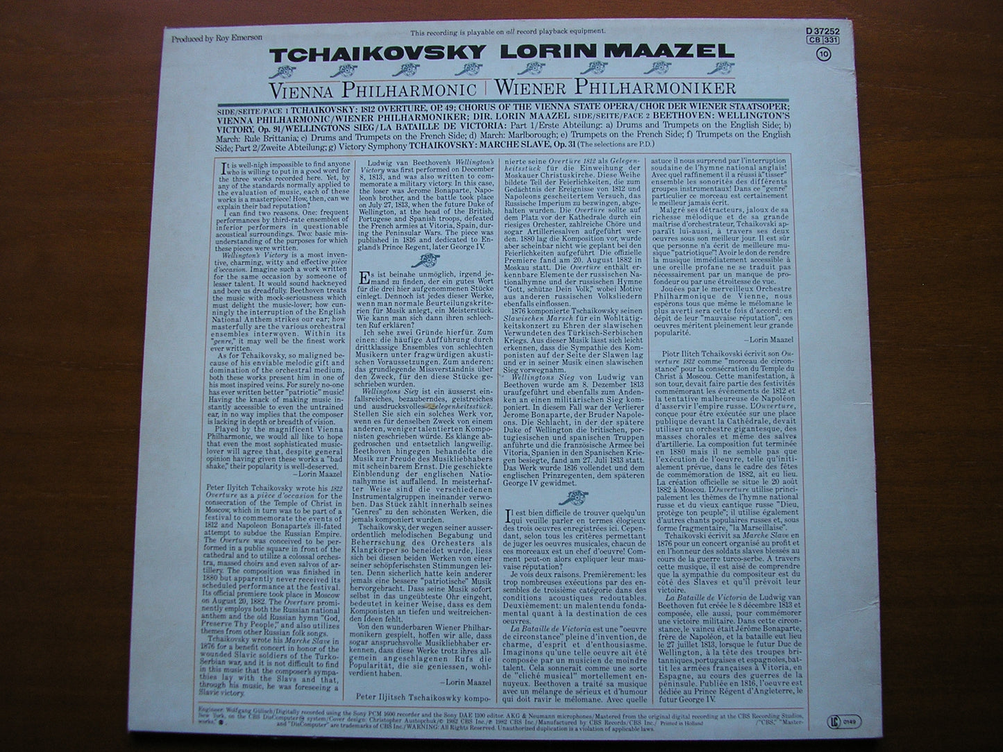 TCHAIKOVSKY: 1812 / MARCHE SLAVE / BEETHOVEN: WELLINGTON'S VICTORY VIENNA PHILHARMONIC / MAAZEL D37252