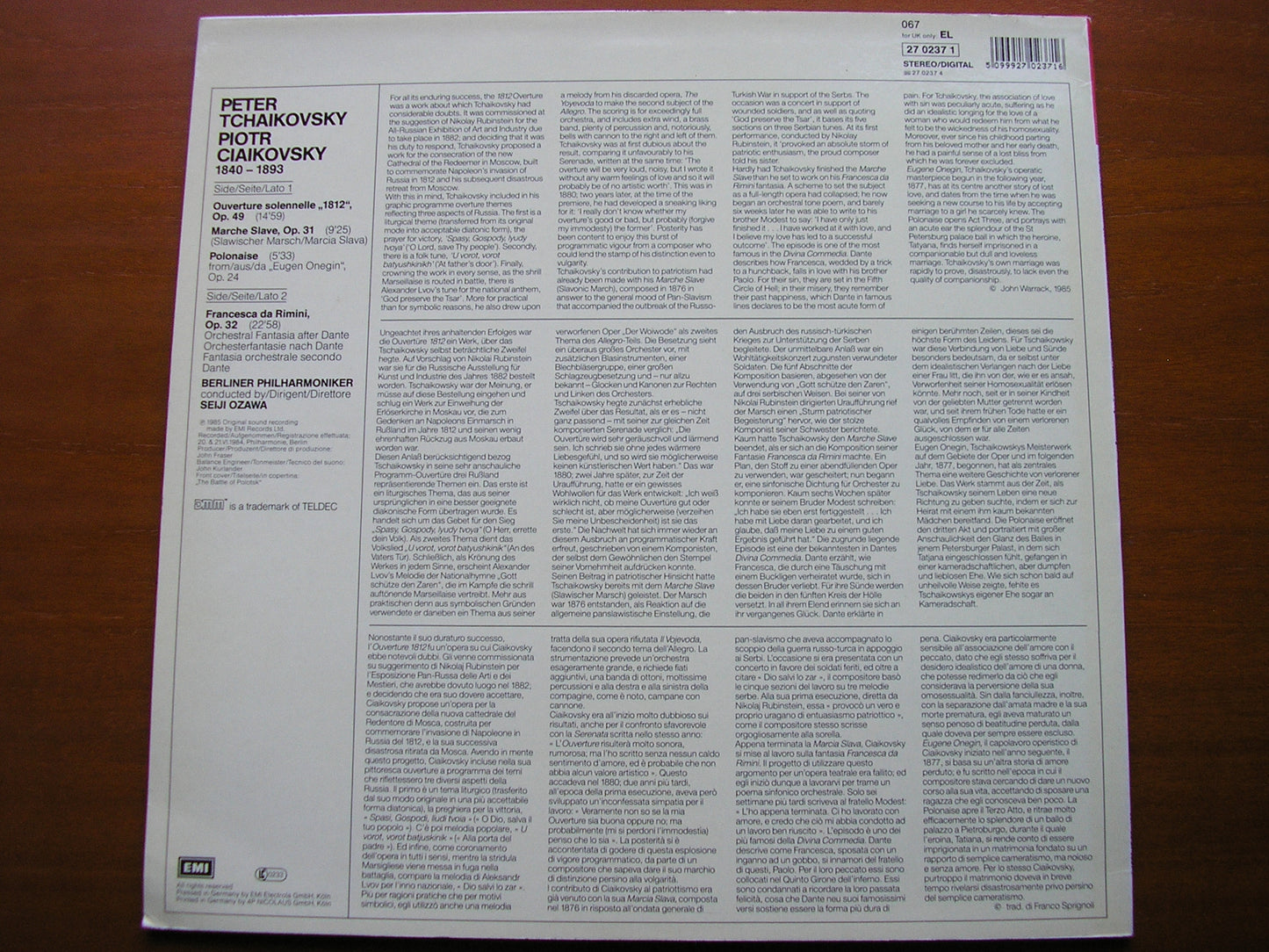 TCHAIKOVSKY: 1812 / MARCHE SLAVE / FRANCESCA DA RIMINI OZAWA / BERLIN PHILHARMONIC 270237