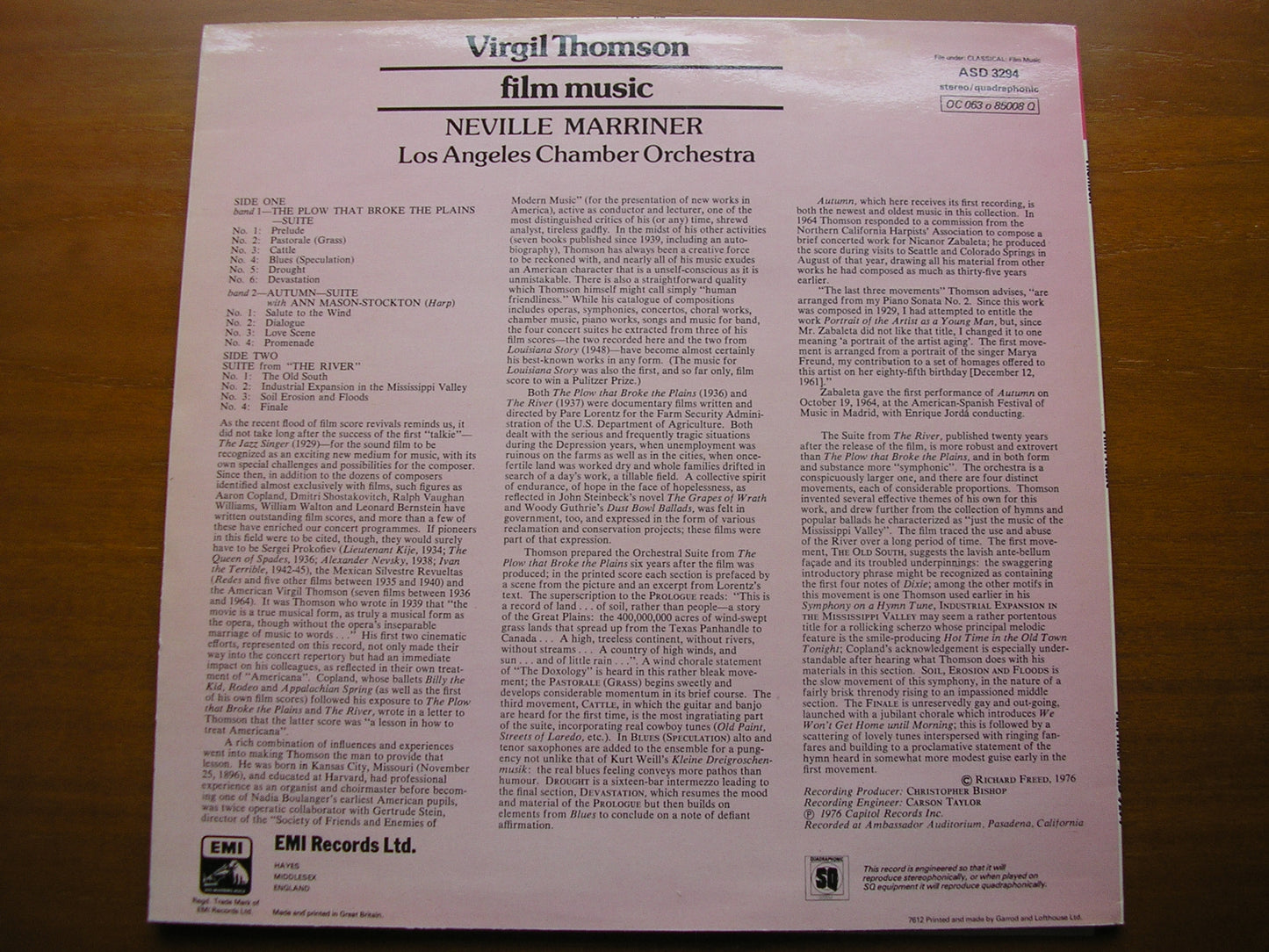 VIRGIL THOMSON: THE PLOW THAT BROKE THE PLAINS / THE RIVER / AUTUMN MARRINER / LACO ASD 3294
