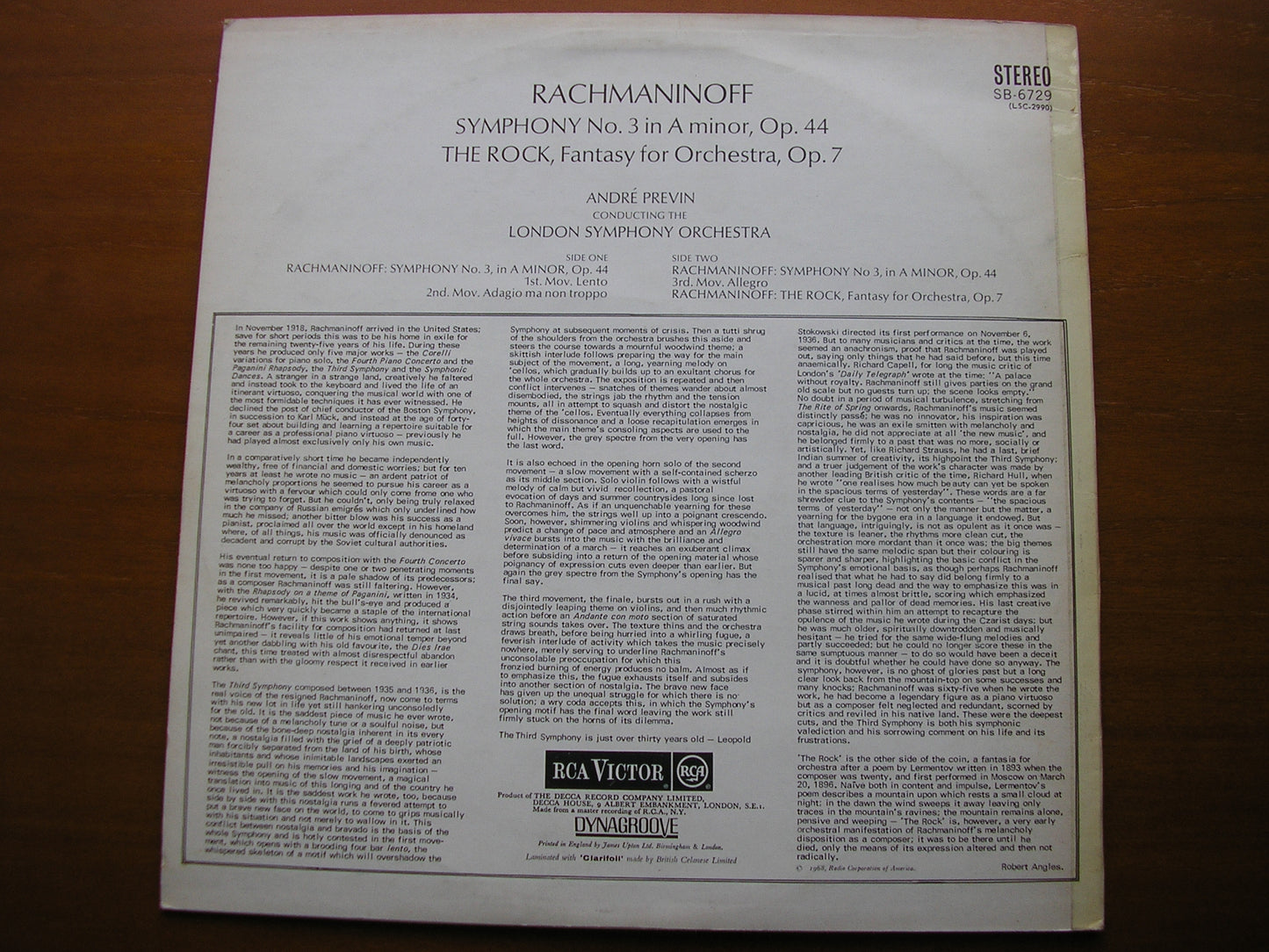 RACHMANINOV: SYMPHONY No. 3 / THE ROCK    PREVIN / LONDON SYMPHONY ORCHESTRA    SB 6729