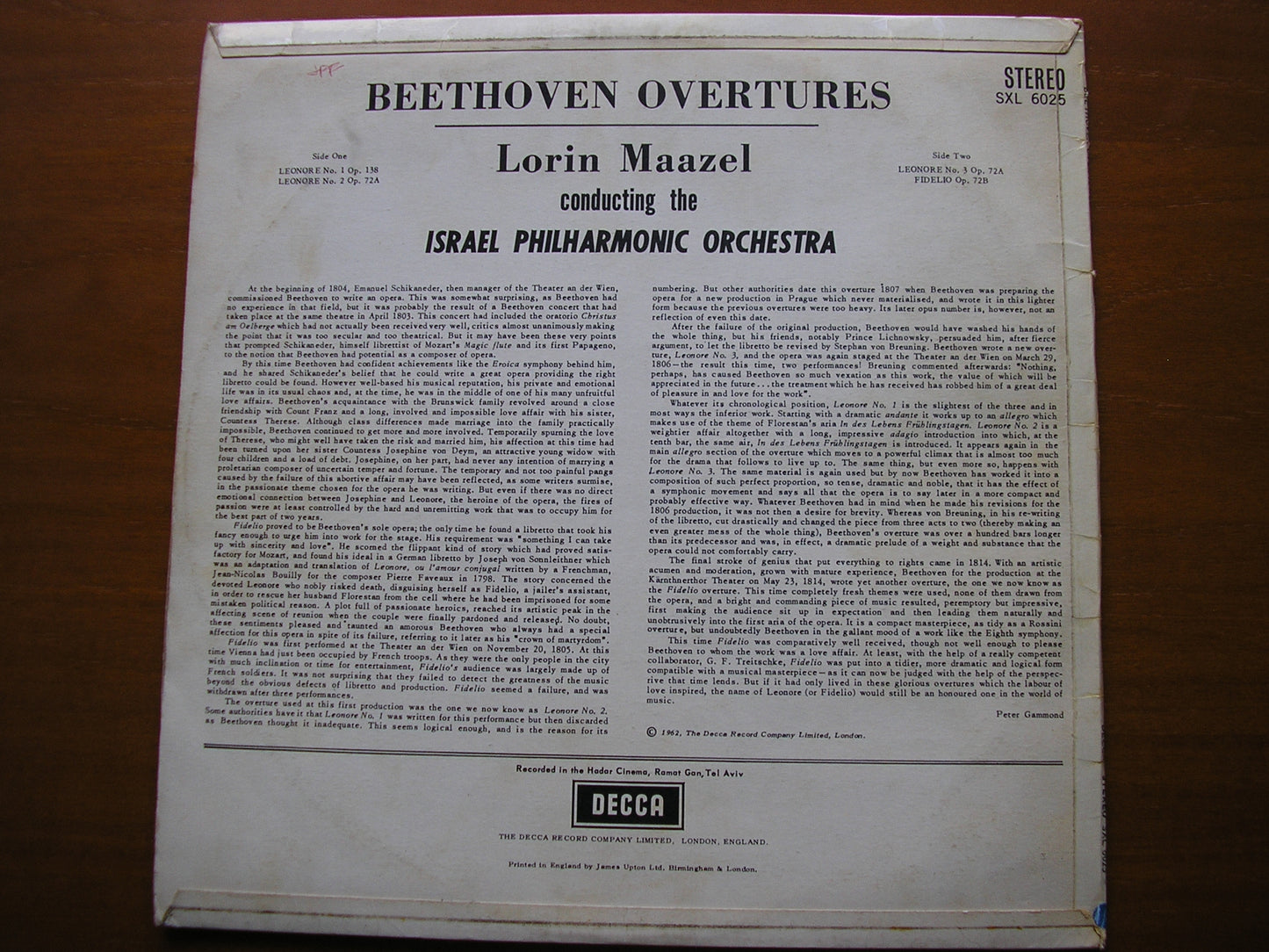 BEETHOVEN: THE FOUR OVERTURES for 'FIDELIO' MAAZEL / ISRAEL PHILHARMONIC SXL 6025