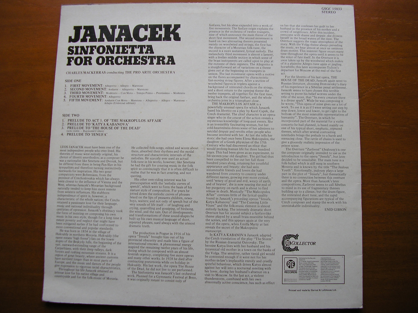 JANACEK: SINFONIETTA / FOUR OPERA PRELUDES    MACKERRAS / PRO ARTE ORCHESTRA   GSGC 15033