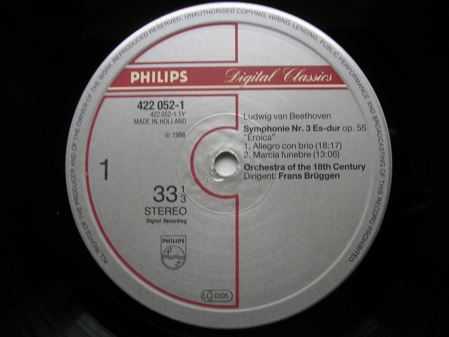 BEETHOVEN: SYMPHONY No. 3 'Eroica' BRUGGEN / ORCHESTRA of the 18th CENTURY 422 052